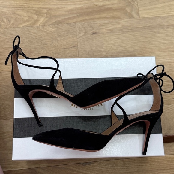Aquazzura Very Matilde 85mm Black Suede Pumps Size 37.5 - Picture 7 of 11